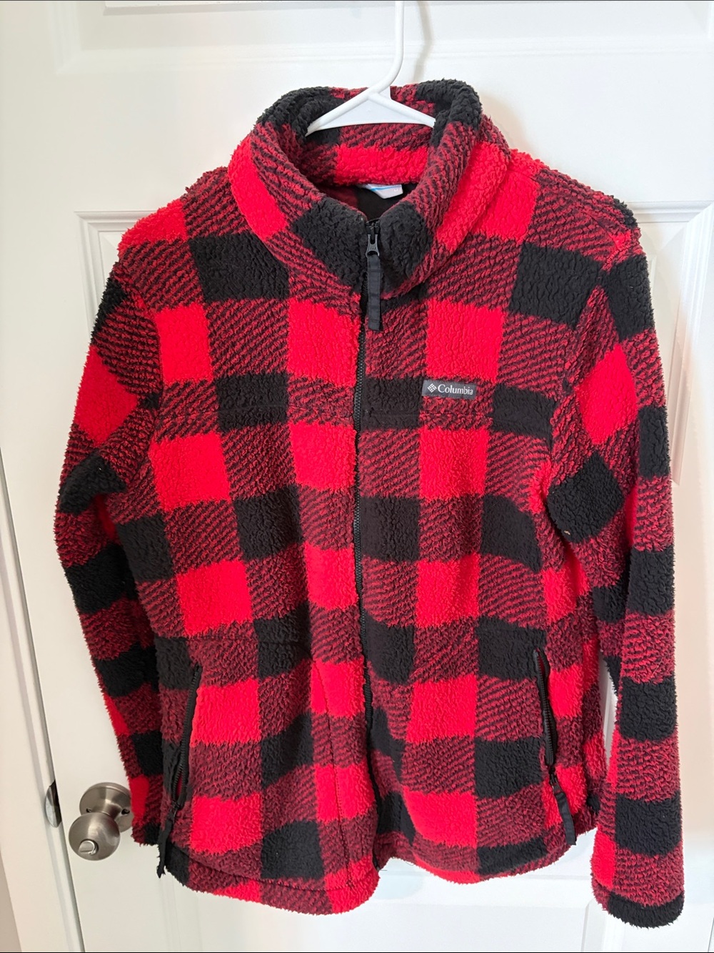 Columbia Red and Black Buffalo Plaid Sherpa Fleece Jacket